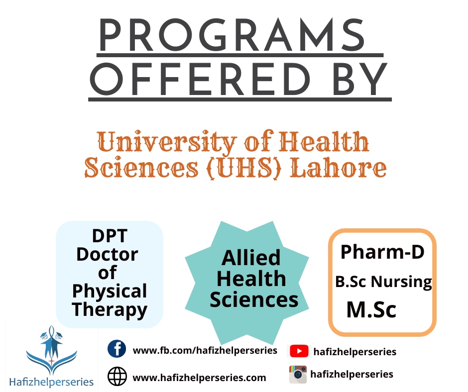 Programs Offered by University of Health Sciences (UHS) Lahore (DPT, Pharm-D, B.Sc. Nusing & Allied Sciences)
