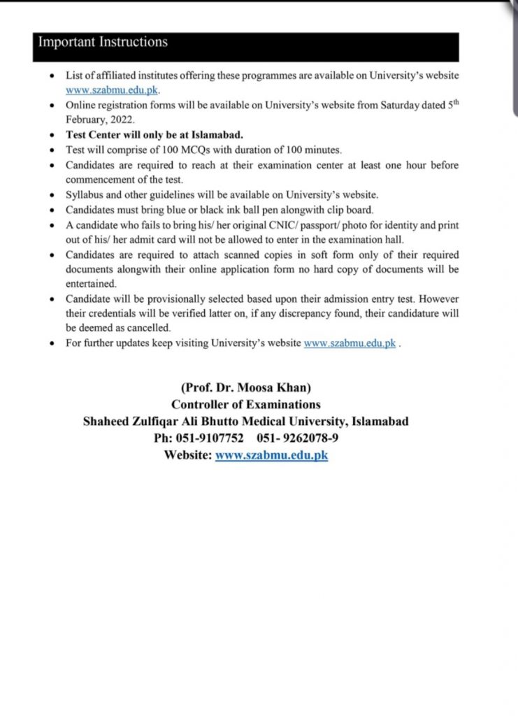 DPT admission in Islamabad